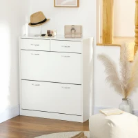HOMCOM Meuble à chaussures 2 tiroirs et 2 portes abattantes avec étagère réglable 80 x 30 x 91,5 cm poignées alu. naturel(m-11)