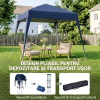 Outsunny Pavilion pliabil de grădină 2,4x2,4m, structură din oțel și frânghii antivânt, albastru(m-5)