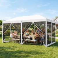 Outsunny Foisor de Gradina cu Plasa de Tantari, Alb, 3 X 6m(m-10)