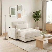 HOMCOM Slaapbank met kussen, schuim, om te vormen tot bed, bekerhouder,  Cremeweiß(m-11)