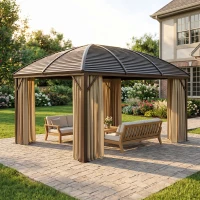 Outsunny Gartenpavillon, Partyzelt, Festzelt, 4 x Doppel-Seitenteile, wasserdicht, 2 Laternenhaken, ca. 4 x 3 x 2,8 m, Braun(m-11)