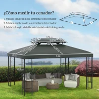 Outsunny Toldo de Repuesto 4x3 m con Techo Doble para Cenador con Orificios de Drenaje Solo Toldo NO Incluye Marco Gris Oscuro(m-3)