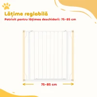 PawHut Poartă pentru Câini Extensibilă și Reglabilă pentru Scări și Uși, din Oțel și ABS, 75-85x76 cm, Alb(m-4)