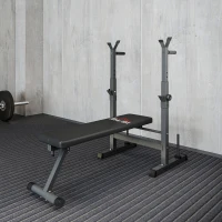 HOMCOM Panca Pesi Pieghevole con 8 Altezze Regolabili e Supporto Bilanciere in Acciaio e PU, 140x73x98-122 cm, Grigio(m-10)