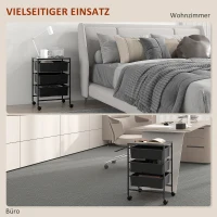 HOMCOM Bijzettafel op Wielen, 3 Manden voor Transport en Opslag, Keukenwagen, 40,8L x 33,5B x 60,5H cm, Zwart(m-6)