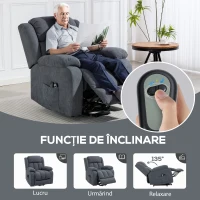 HOMCOM Fotoliu Electric cu Ridicare și Reclinare 135° în Material Textil Efect In cu Suport Picioare, Gri Închis(m-6)