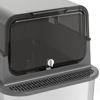 PawHut XXL kattenbak van RVS met deksel, 72L, voor grote katten en meerdere katten, met dubbele ingang, schep, opstap en lekvrij ontwerp(m-13)