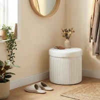HOMCOM Puff Almacenaje Banco Almacenaje Plegable 35 L 38x38x38 cm Tapizado en Terciopelo Baúl de Almacenamiento Redondo Crema(m-10)