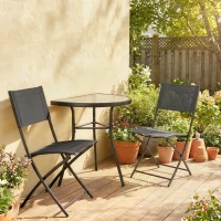 Outsunny Ensemble Bistro d'Extérieur, Mobilier de Patio 3 Pièces avec Chaises Pliantes, Table en Verre Semi-Circulaire, Noir(m-2)