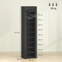 HOMCOM Metalen schoenenrek met stofdichte stoffen hoes, voor 20 paar schoenen, 45 x 30 x 175 cm, zwart(m-3)