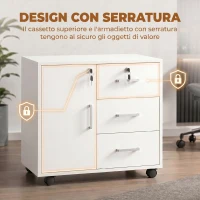 HOMCOM Schedario per Ufficio con 3 Cassetti e Armadietto con 3 Ripiani Regolabili, in Legno, 60x40x56 cm, Bianco(m-5)