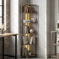 HOMCOM Bücherregal 5-stöckiges Eckregal mit LED-Beleuchtung für Wohnzimmer, Schlafzimmer, Büro, Rustikal Braun(m-10)