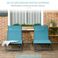 Outsunny Set 2 Șezlonguri Reclinabile, din Aluminiu și Țesătură Respirabilă, 66x165x102 cm, Albastru și Negru(m-5)