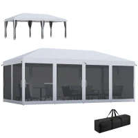 Outsunny Foisor de Gradina cu Plasa de Tantari, Alb, 3 X 6m(m-12)