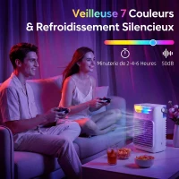 HOMCOM Ventilatore da Tavolo con 3 Velocità, Luce RGB e Testa Regolabile, Bianco(m-6)