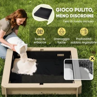 Outsunny Sabbiera per Bambini in Legno con Tettuccio Parasole, Panca e Coperchio, 106x106x115 cm Bianco e Blu(m-8)