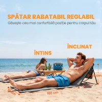 Outsunny Set 2 Șezlonguri Pliabile cu Unghi Reglabil și Buzunar cu Fermoar, 142x51x40 cm, Albastru(m-5)