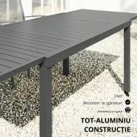 Outsunny Masă de Grădină Extensibilă 150/225x85x75 cm Masă de Luat Masa din Aluminiu cu Blat cu Șipcă pentru 6-8 Persoane Gri(m-5)