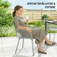 Outsunny Set de 4 Scaune de Grădină Exterioare din PP cu Spătar Diamant Șezut Anti-UV Cotiere și Picioare Metalice Gri(m-6)