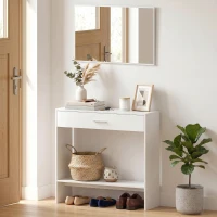 HOMCOM Consola de Entrada com Espelho, Gaveta e Prateleira para Hall, 91,5x27,9x85,5 cm, Branco(m-10)