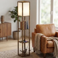HOMCOM LED Stehlampe mit 3 Regalen, Stehleuchte mit E27 Fassung, 26 x 26 x 160 cm, für Wohn-/Schlafzimmer(m-10)