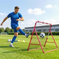 SPORTNOW Filet de Rebond Football Portable, 5 Angles Réglables en Acier et Nylon à Double Couche, 103x72x89cm, Rouge(m-7)