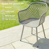 Outsunny Set de 4 Scaune de Grădină Exterioare din PP cu Spătar Diamant Șezut Anti-UV Cotiere și Picioare Metalice Gri(m-8)