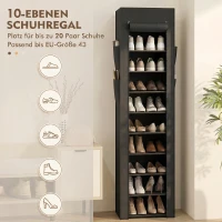 HOMCOM Metalen schoenenrek met stofdichte stoffen hoes, voor 20 paar schoenen, 45 x 30 x 175 cm, zwart(m-4)