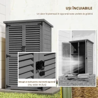 Outsunny Dulap de grădină Remiză pentru unelte din lemn 2 rafturi Acoperiș bitumat Uși cu obloane Blocabil 75 x 50 x 118cm Gri(m-4)