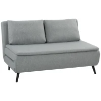 HOMCOM Canapea Extensibilă 2 Persoane 3 în 1 din Material Tip In cu 2 Perne, Cadru din Eucalipt, Gri Deschis(m-12)