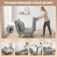 HOMCOM Canapea Extensibilă 2 Persoane 3 în 1 din Material Tip In cu 2 Perne, Cadru din Eucalipt, Gri Deschis(m-4)