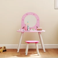 AIYAPLAY Kids Dressing Table with Mirror and Stool, Girls Vanity Set for Kids Room, Bedroom, Nursery, for Ages 3–6 Years, Pink(m-9)