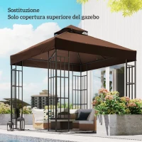 Outsunny Copertura per Gazebo da Giardino 3x3m UPF30+ a 2 Livelli in Poliestere color Caffè(m-8)