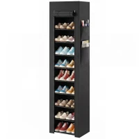 HOMCOM Metalen schoenenrek met stofdichte stoffen hoes, voor 20 paar schoenen, 45 x 30 x 175 cm, zwart(m-14)