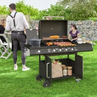 Outsunny Gasbarbecue 15,2 KW met 5 Roestvrij Stalen Branders en Zijbrander 129,5 x 56 x 110 cm Zwart(m-10)