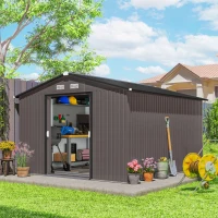 Outsunny Casetta da Giardino con 2 Porte Scorrevoli e 4 Prese d'Aria in Acciaio, 322x277x192 cm, Marrone(m-9)