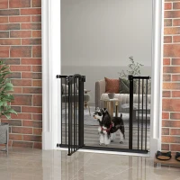 PawHut Metal 74-100cm Adjustable Pet Gate Safety Barrier w/ Auto-Close Door Black(m-10)