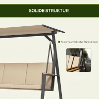 Outsunny Tuin schommelbank Hollywoodschommel 3-zits, met zonnedak, weerbestendig, Beige + Zwart(m-7)