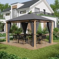 Outsunny Tonnelle de jardin rectangulaire avec rideaux et toile de toit en polyester 4 x 3 m - structure en aluminium(m-10)