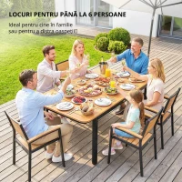 Outsunny Masă de Grădină pentru 6 Persoane, 127 x 70 cm, Masă de Exterior cu Blat cu Lamele din Lemn Plastic, Cadru Metalic(m-7)