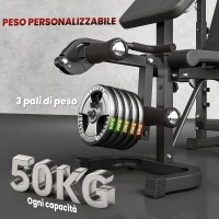 HOMCOM Panca Multifunzione Regolabile con Rack Bilanciere, in Acciaio e PU, 73.5x55x46-53.5 cm, Grigio e Nero(m-7)