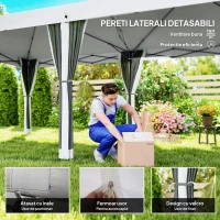 Outsunny Foisor de Gradina cu Plasa de Tantari, Alb, 3 X 6m(m-6)
