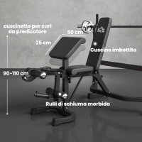 HOMCOM Panca Multifunzione Regolabile con Rack Bilanciere, in Acciaio e PU, 73.5x55x46-53.5 cm, Grigio e Nero(m-8)