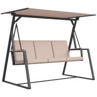 Outsunny Tuin schommelbank Hollywoodschommel 3-zits, met zonnedak, weerbestendig, Beige + Zwart(m-11)