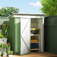 Outsunny Casetta da Giardino Porta Attrezzi in Acciaio con Porta Bloccabile, 161x95x163/181cm, Verde(m-10)
