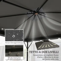 Outsunny Copertura per Gazebo 3x3 m a 2 Livelli con 8 Fori di Drenaggio, in Poliestere Grigio Chiaro e Scuro(m-3)