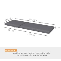 Outsunny Set 2 Cuscini per Sedie da Esterno con Lacci e 2 Imbottiture, in Poliestere e Cotone, 190.5x58.4x7 cm, Grigio(m-3)