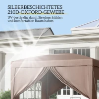 Outsunny 3 x 3 m Paviljoen met 4 zijwanden, ramen, feesttent met UV-bescherming, tuinpaviljoen incl. draagtas, Staal, Koffie(m-5)