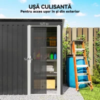 Outsunny Magazie de Scule din Otel, 1 Usa Glisanta, Remiza de Gradina Neagra, Acoperis inclinat 163 x89 x182cm(m-5)