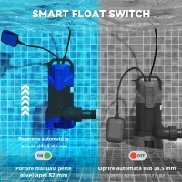 Outsunny Pompă de evacuare apă încărcată/curată debit 20000L/H 750W adâncime maximă 7m întrerupător cu plutitor 17x16x36cm negru(m-6)
